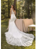 Ivory Glitter Lace Luxurious Wedding Dress With Detachable Tulle Train